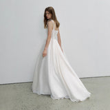 Elegant And Simple Breast-Shape Wedding Dress Detachable Round Neck Temperament Bridal Pat Light Wedding Lawn Wedding Linen Main Yarn HZ0517