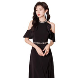 Black Evening Dress 2026 New Hanging Neck Super Fairy Heavy Industry Small Dress Party Party Evening Dress Dress HZ0517