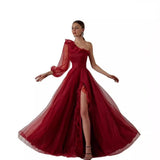 2026 Spring New Long Sleeve Open Fork Sexy Host Shoulder Walk Banquet Evening Dress HZ0517