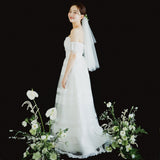 Travel Shot Light Wedding Dress Turf Wedding Sweet Lace Dress Engagement Dress Sen Simple Go Out White Yarn HZ0517