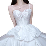 Birthday Party Dress Dress Light Luxury Niche Temperament Bare Back White Poneng Sling Light Wedding Dress HZ0517