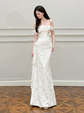 French Light Wedding Dress Simple White Shoulder Light Luxury Engagement Dress Fishtail Lace Fasci To Greet The Door HZ0517