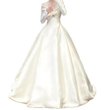 French One-Word Shoulder Light Wedding Dress Bride Long-Sleeved Vertine Temperament Go Out Yarn High-End Yarn Welcome Light Dress HZ0517