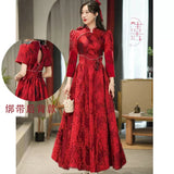 Cheongsam Improved Toasting Bridal Wine Red Engagement Wedding Chinese Style Small Style Banquet Dress HZ0517