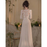 French Light Wedding Dress Simple Feel Lace White Lanky Long Sleeve Small Tail Sen Linen Korean Style Yarn Travel Shot HZ0517