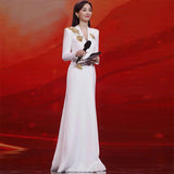 White Banquet Evening Dress 2026 New Temperament Elegant Luxury Small Performance Dress Host Dress HZ0517