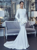 French-Style Faucet Wedding Dress Spring New Bride Wedding Long Sleeve Travel Light Family Simple Light Wedding Dress HZ0517