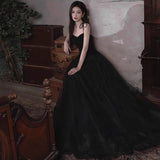 Suspension Evening Dress Black Temperament Student Adult Li Heben Style Light White Deer Host Birthday Banquet HZ0517