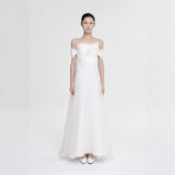 Korean Version Of Simple Breast-Shape Wedding Dress Super Fairy Retro Sweet White Travel Photo Wedding Dress Dress Woman HZ0517