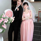 Pink Wedding Morning Robe French High-End Engagement Certificate Registration Light Wedding Bridal Dress Simple Small HZ0517