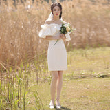 White Dress Girl A Word On The Shoulder Long Card Registration Dress Small Birthday Party Can Usually Wear HZ0517