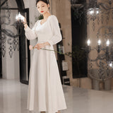 White Dress Engagement Host Birthday Certificate Small White Dress Dinner Party Can Usually Wear Long-Sleeved Evening Dress Women HZ0517