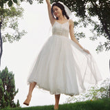 Small Man Light Yarn Simple Wedding Dress Sen Tied Outdoor Lawn Travel Sling Lace Dress Super Fairy Certificate Small White Dress HZ0517